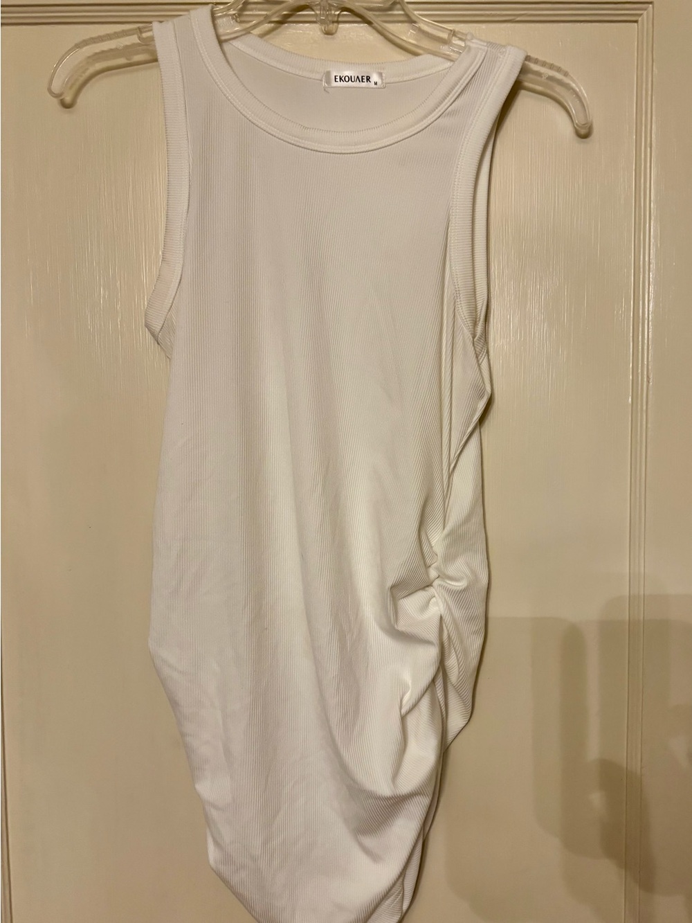 Ekouaer White Tank Top with Side Draped Knot